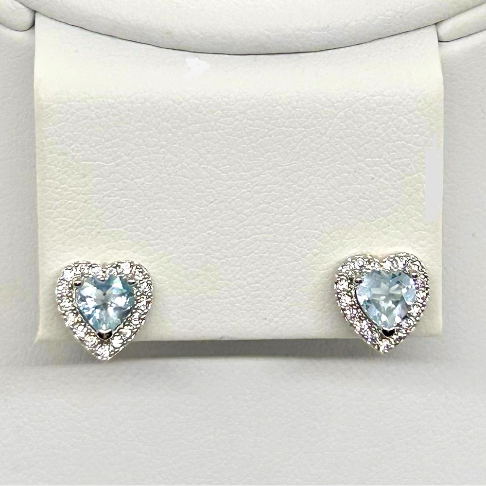 Genuine Aquamarine 925 Sterling Silver Heart Earrings